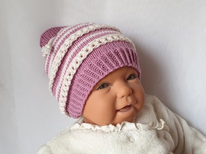 Strickanleitung Baby-Mütze mit Lochmuster, ca. 0 - 6 Monate   #315