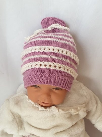 Strickanleitung Baby-Mütze mit Lochmuster, ca. 0 - 6 Monate   #315