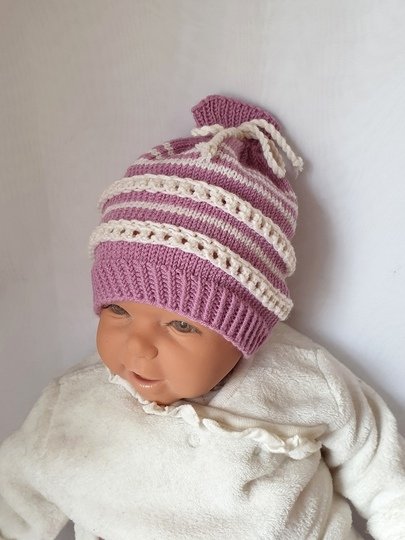 Strickanleitung Baby-Mütze mit Lochmuster, ca. 0 - 6 Monate   #315