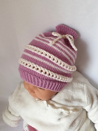 Strickanleitung Baby-Mütze mit Lochmuster, ca. 0 - 6 Monate   #315