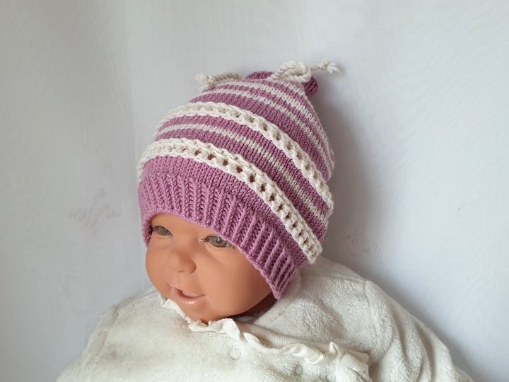 Strickanleitung Baby-Mütze mit Lochmuster, ca. 0 - 6 Monate   #315