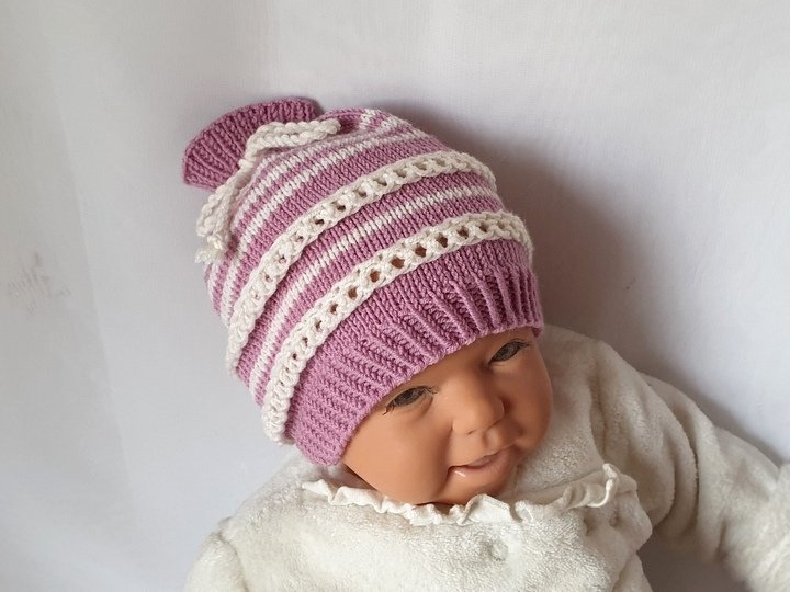 Strickanleitung Baby-Mütze mit Lochmuster, ca. 0 - 6 Monate   #315