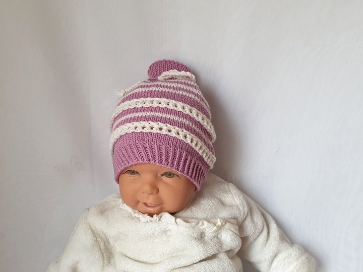 Strickanleitung Baby-Mütze mit Lochmuster, ca. 0 - 6 Monate   #315