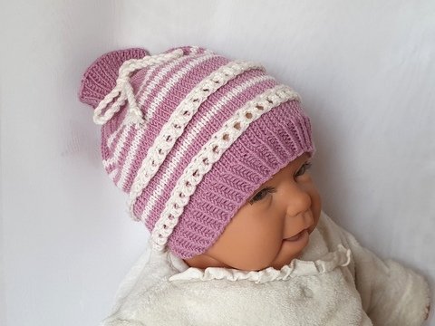 Strickanleitung Baby-Mütze mit Lochmuster, ca. 0 - 6 Monate   #315