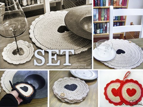 Platzset häkeln, "NORDIC HERZ PUR", Untersetzer & Griffi, 2 Anleitungen