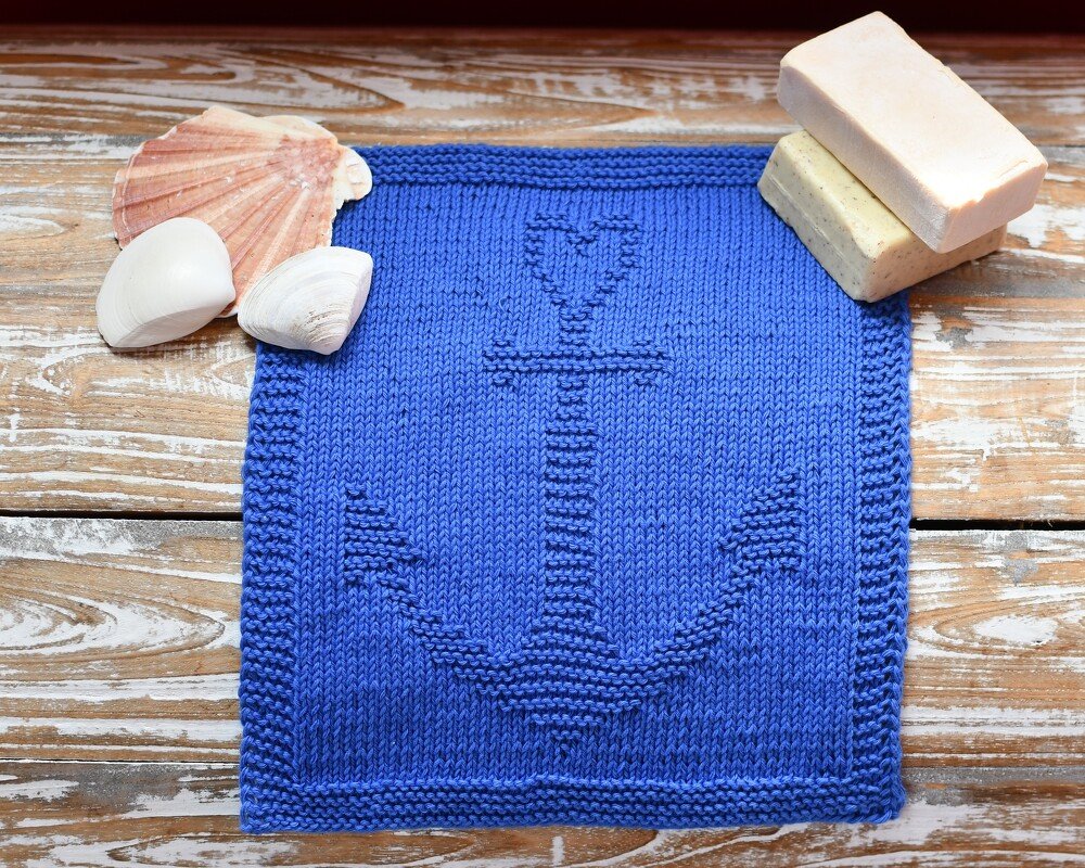 Strickanleitung Waschlappen / Spültuch "Anker" - ganz einfach