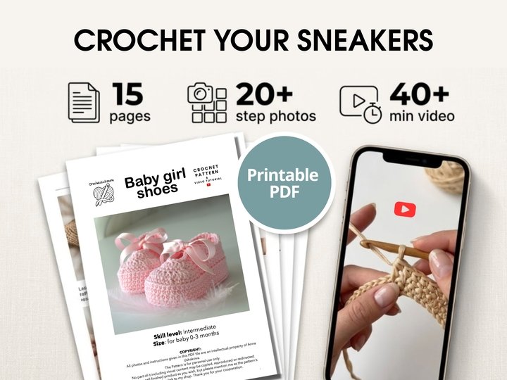 Crochet baby girl shoes pattern PDF