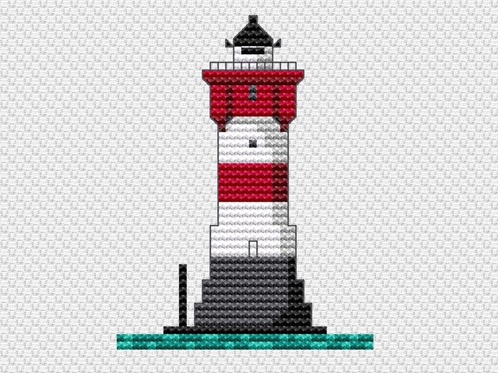 Kreuzstichvorlage Leuchtturm Roter Sand im Miniformat als PDF Download