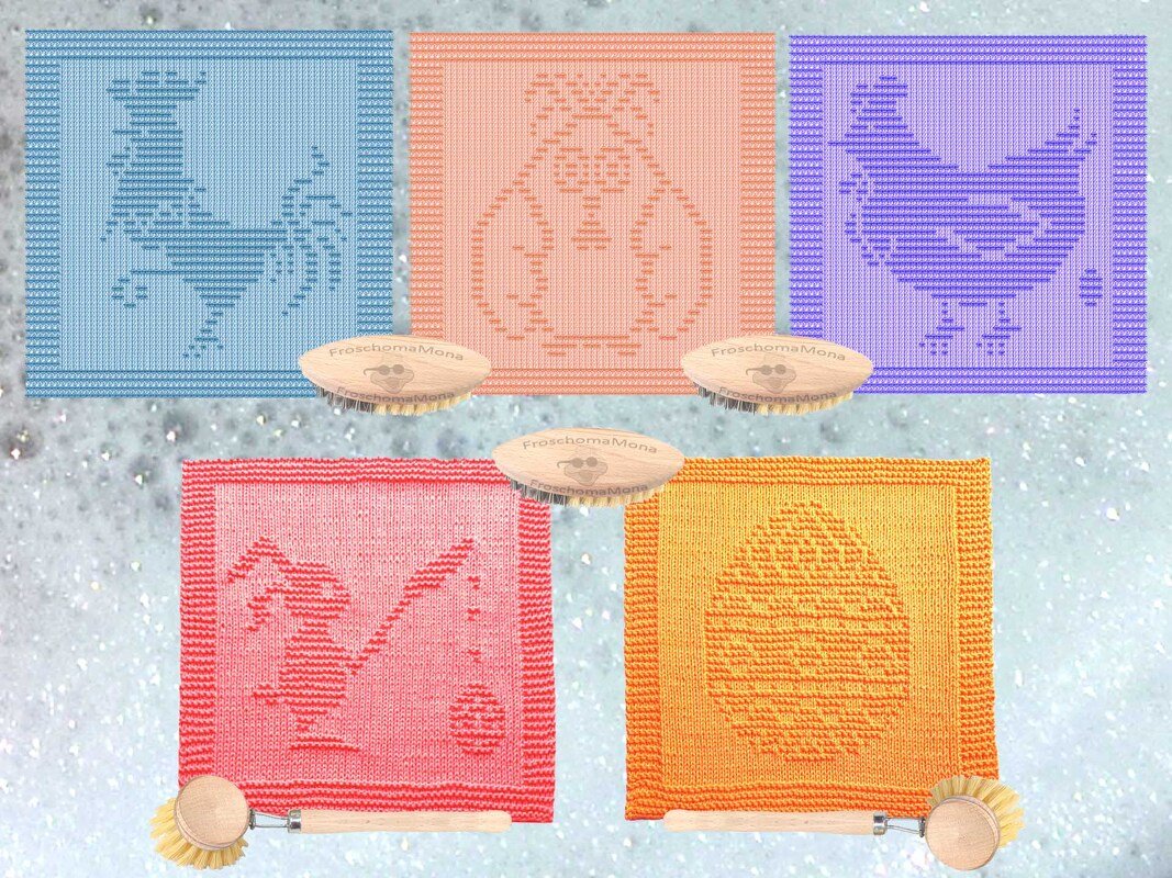 5 verschiedene Deckchen „ Spültücher Spar-Set Ostern II“ Strickanleitungen - Bild 2