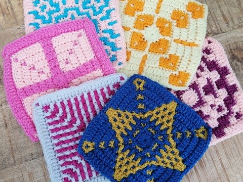 "Eono" (Sechs) - 6 Quadrate in Mosaikhäkeltechnik