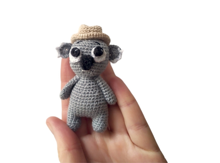 Larry the tiny toy koala in a hat, bear for gift, amigurumi doll pocket toy