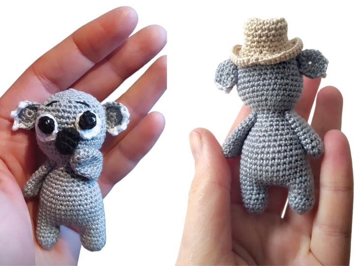 Larry the tiny toy koala in a hat, bear for gift, amigurumi doll pocket toy