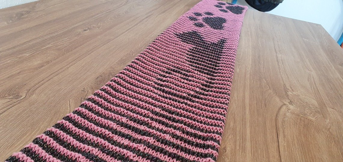 Cat, Shadow Knitting, Illusion Knitting, Motif Scarf