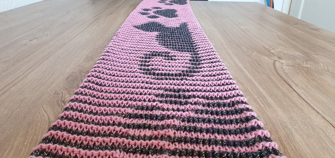 Cat, Shadow Knitting, Illusion Knitting, Motif Scarf