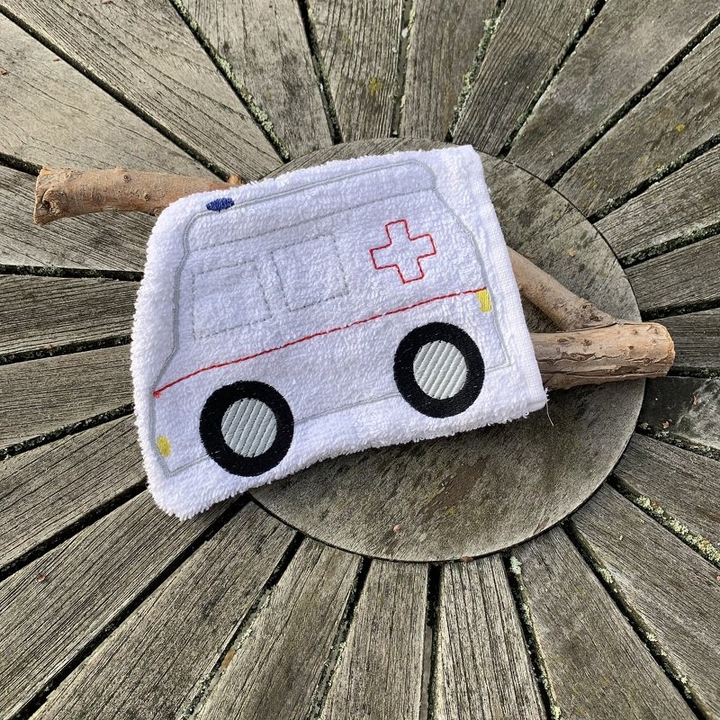 Krankenwagen Waschlappen Stickdatei  ITH 13x18 Waschhandschuh RTW Rettungsw - Bild 4