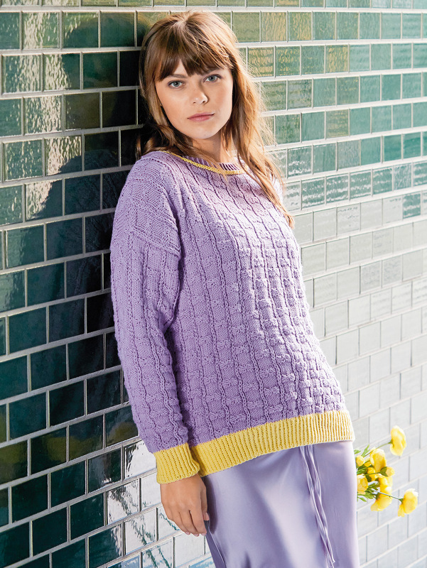 Pullover mit Karomuster in Gelb und Flieder