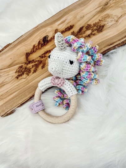 Häkelanleitung Beißring / Greifling / Rassel Einhorn Maja