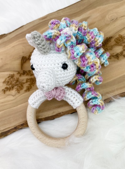 Häkelanleitung Beißring / Greifling / Rassel Einhorn Maja