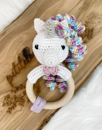 Häkelanleitung Beißring / Greifling / Rassel Einhorn Maja