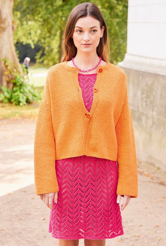 Set aus Jacke und Kleid in Fuchsia und Orange - Bild 7