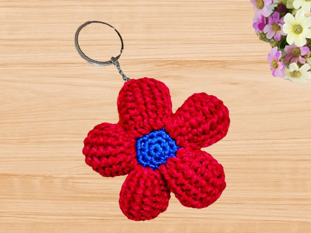 A Crochet 3d flower keychain PDF pattern