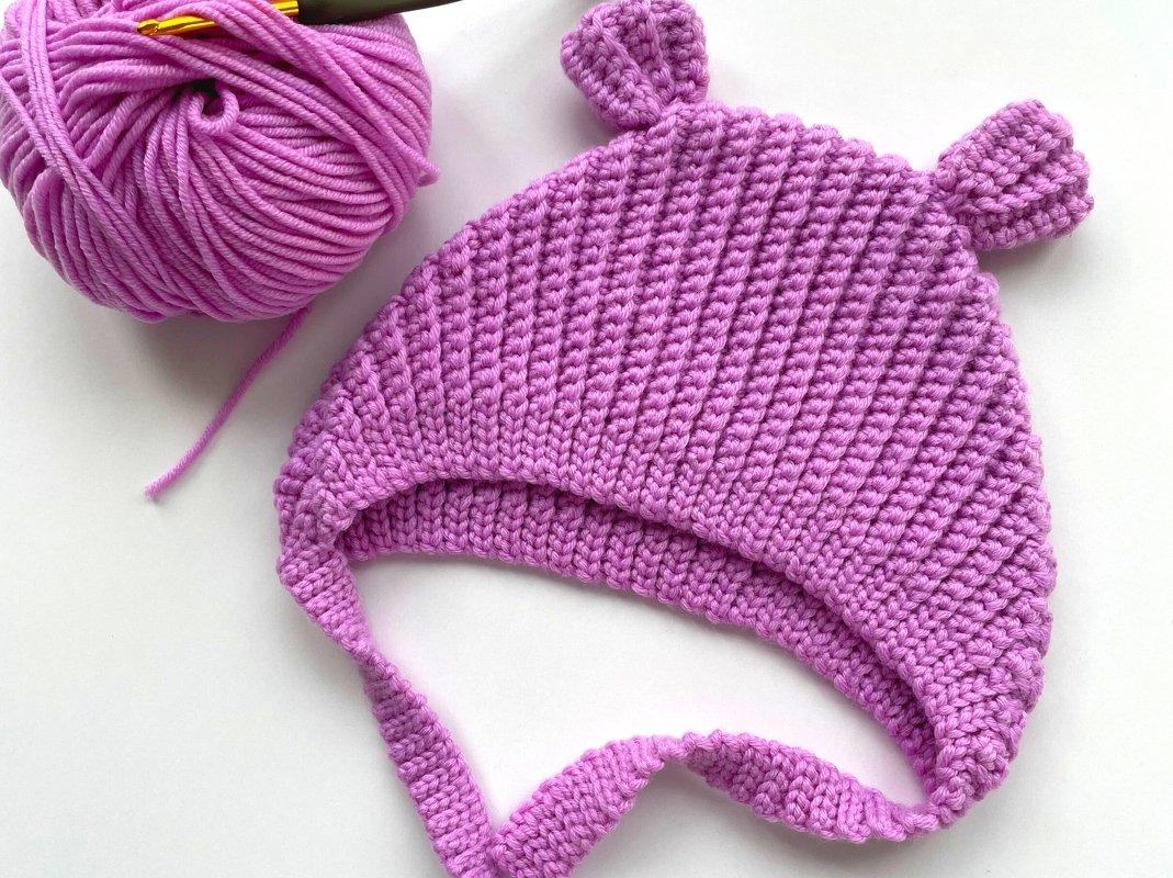 Crochet baby bonnet pattern, infant hat with ears, PDF pattern tutorial - Image 7