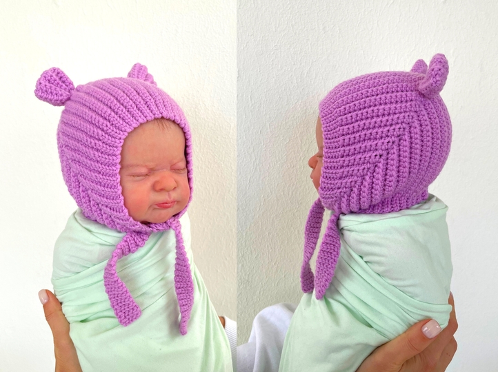 Crochet baby bonnet pattern, infant hat with ears, PDF pattern tutorial