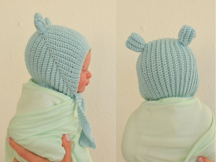 Crochet baby bonnet pattern, infant hat with ears, PDF pattern tutorial