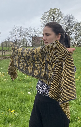 Stola Blütenranken Schattenstricken