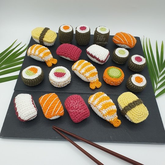 Kleines Sushi Set – Häkelanleitung für Kinderküche & Kaufladen