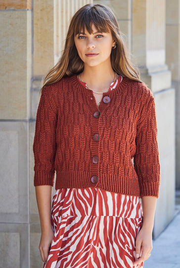 Jacke mit Zopf-Strukturmuster in Braun