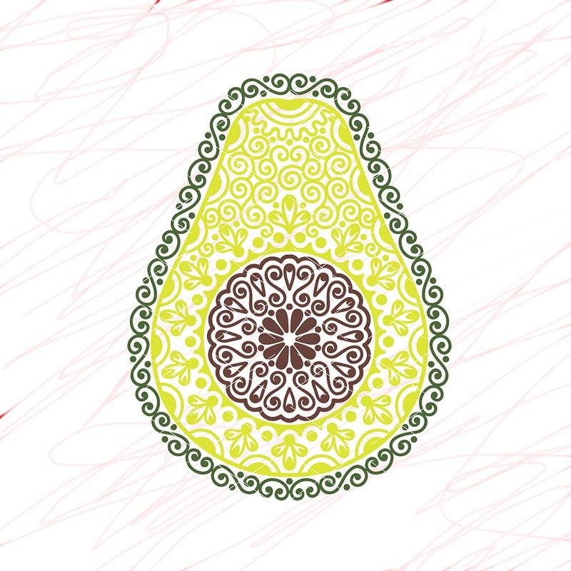 Avicado Mandala print. Tropical fruit for crafts, fashion design, furniture