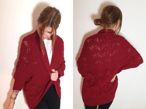 213 Strickanleitung Seelenwärmer Loch/Zopf weinrot