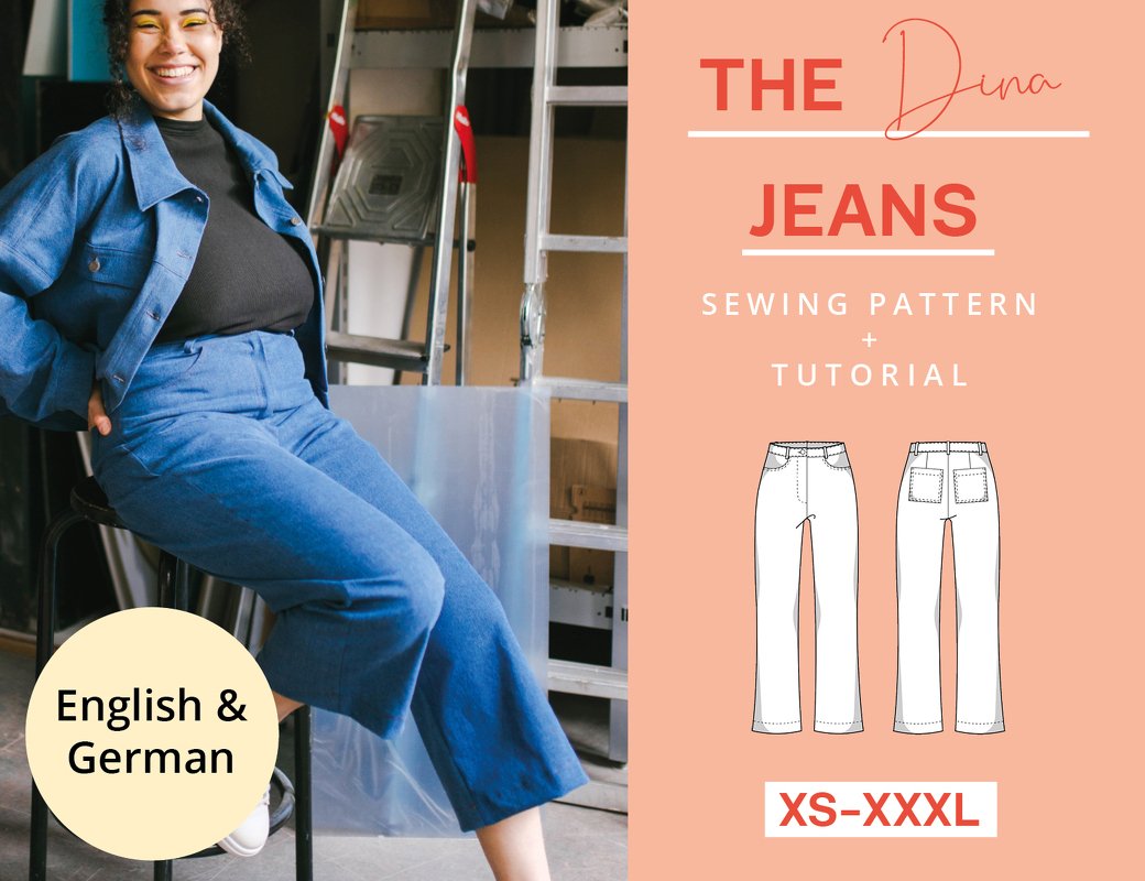 Schnittmuster Jeans Hose nähen, XS-XXXL, mit Video-Anleitung