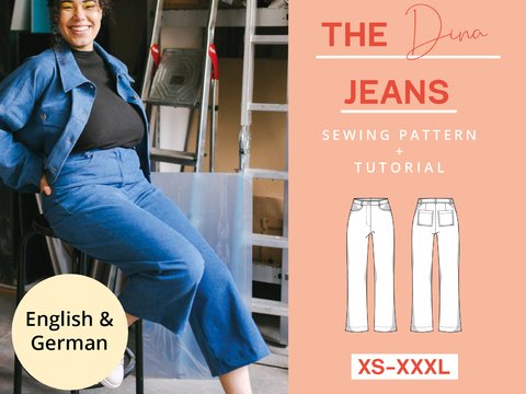 Schnittmuster Jeans Hose nähen, XS-XXXL, mit Video-Anleitung