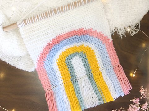 Häkelanleitung Boho Regenbogen Wandbild