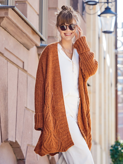 Oversize-Jacke im Fächermuster mit Schalkragen