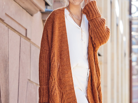 Oversize-Jacke im Fächermuster mit Schalkragen