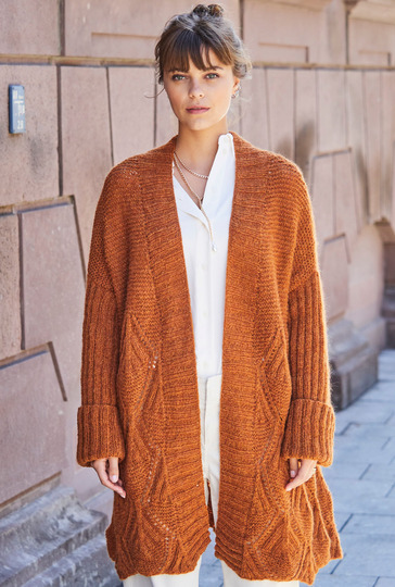 Oversize-Jacke im Fächermuster mit Schalkragen