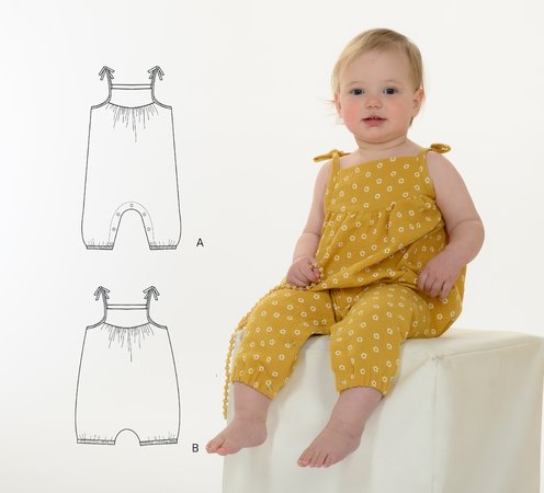 Girls baby/toddler jumpsuit, sleeveless, with bow, sewing pattern pdf. NELE