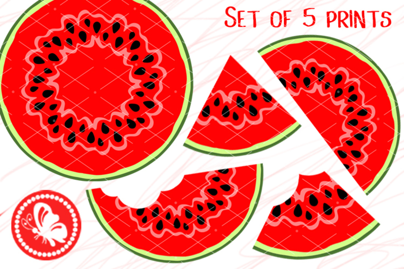 Bundle cutting files. Watermelon set of 5 prints. Tropical fruits clipart