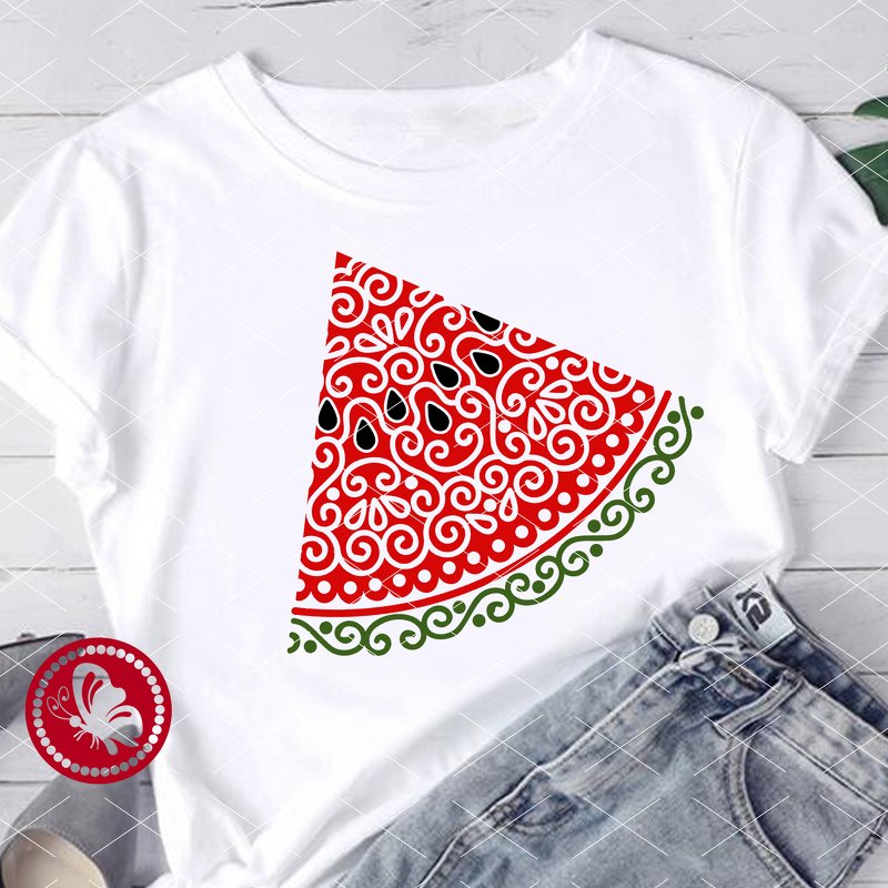 Mandala cutting files. Watermelon slice print. Summer tropical fruits art