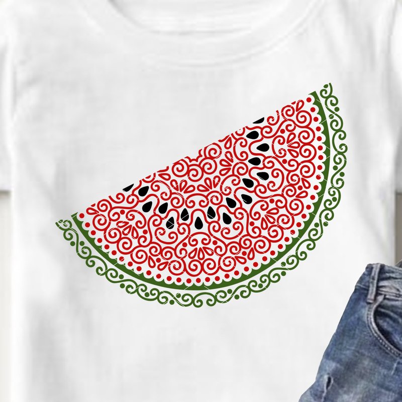 Mandala Watermelon slice clipart. Summer tropical fruits cutting file