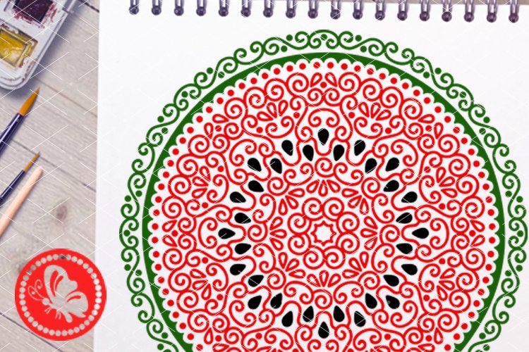 Mandala Watermelon pink green print. Summer tropical fruits cut files svg