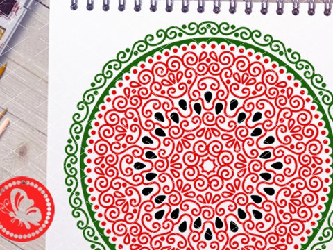 Mandala Watermelon pink green print. Summer tropical fruits cut files svg