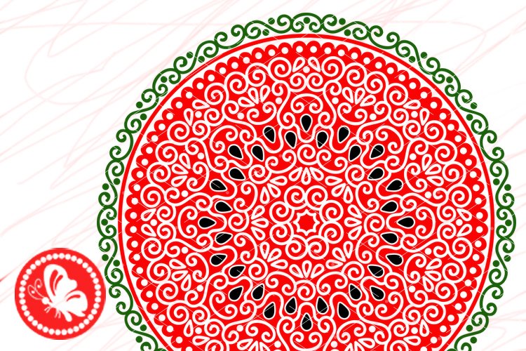 Watermelon Mandala red green print. Summer tropical fruit cut files svg png