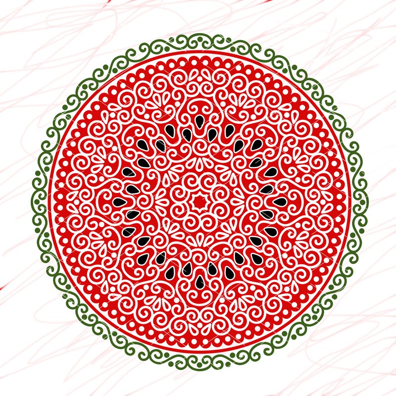 Watermelon Mandala red green print. Summer tropical fruit cut files svg png - Image 4