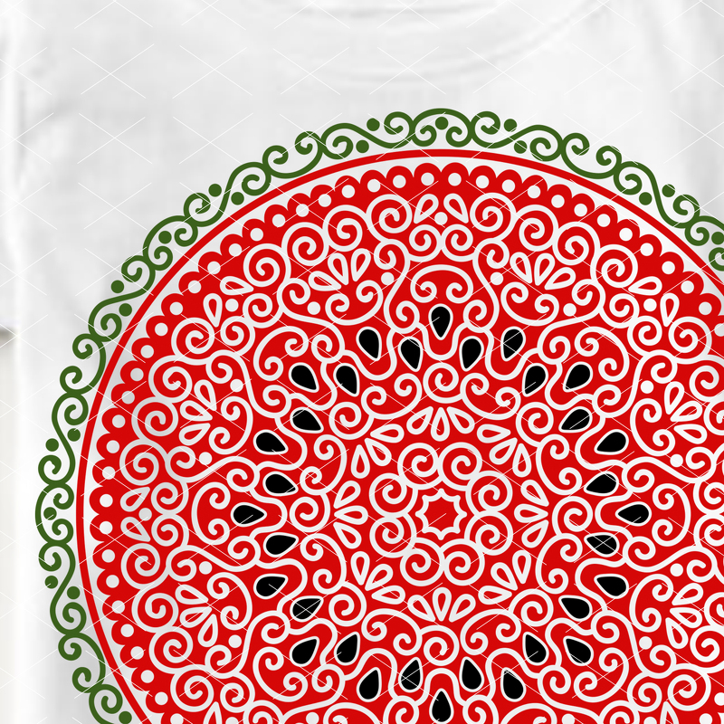 Watermelon Mandala red green print. Summer tropical fruit cut files svg png
