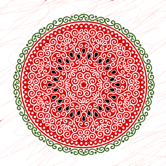 Watermelon Mandala red green print. Summer tropical fruit cut files svg png