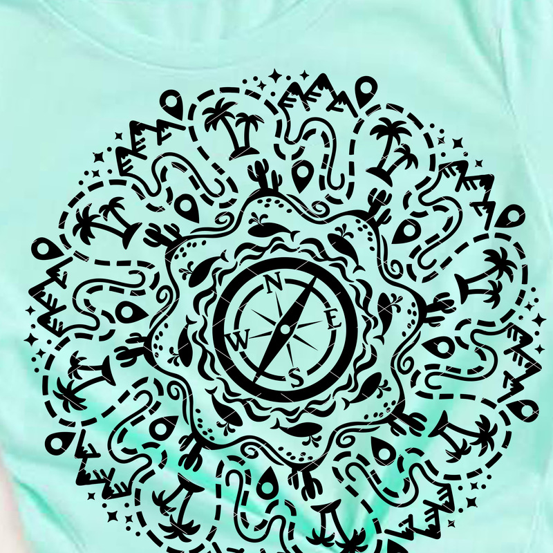Mandala Travel Warld map cut file svg png. Summer vacation mode print